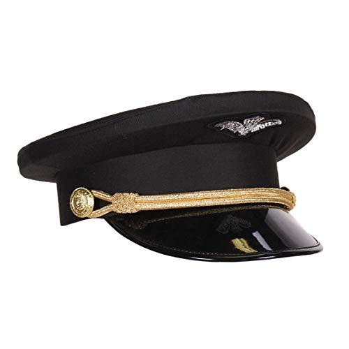 Kleidung zum Feiern Piloten-Mütze Marine Blau mit Kordel & Lackschirm | Größe 57, 59 oder 61 | Schirmmütze Dunkelblau | Flugkapitän Uniform Flugzeug Erwachsene Pilotenmütze Flieger (57) von Kleidung zum Feiern