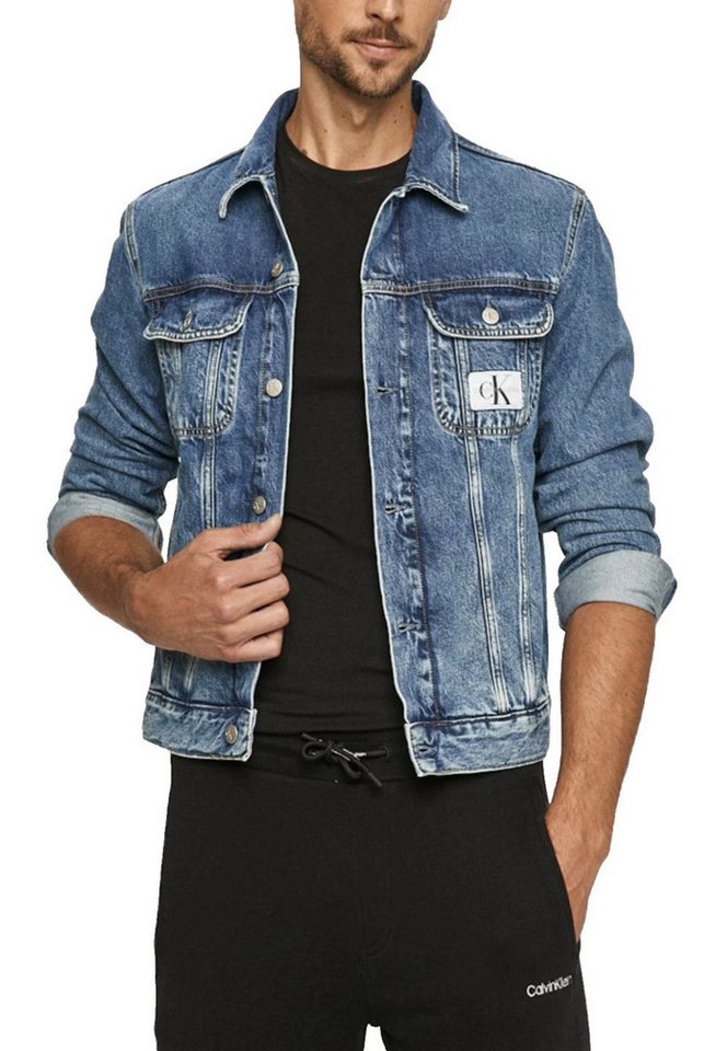 Klein Jeansjacke Calvin CK Jeans 90S Varsity College Jacke Blouson Gewebtes CK Jeans Logo-Patch vorn auf der Brust von Klein