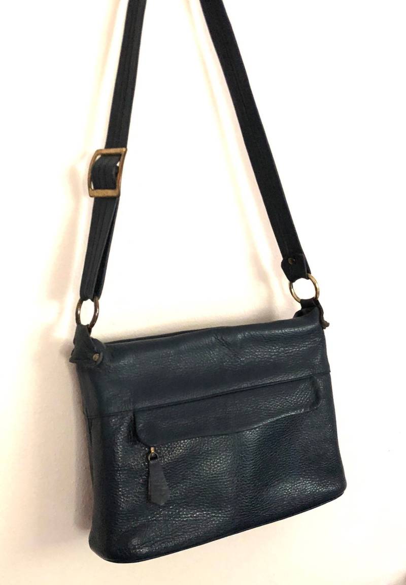 Justin Navy Leder Handtasche von KleinDesignVintage