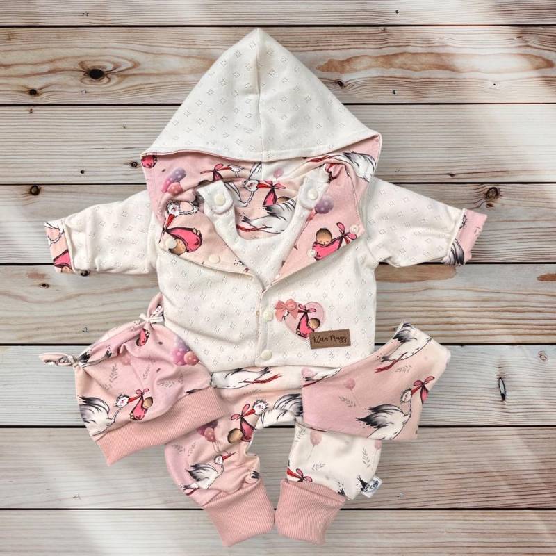 Newborn Set Homecoming Outfit Größe 56 Mädchen Babyparty Geburt Neugeborene Jacke Strampler Mütze von KleinMugg