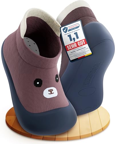 Kleinbär® Krabbelschuhe Kinder [Zehen und Fersenschutz] - Lauflernschuhe 6-18 Monate für maximale Sicherheit - Hausschuhe Kinder Turnschläppchen Jungen & Mädchen - Kinderhausschuhe Sockenschuhe von Kleinbär