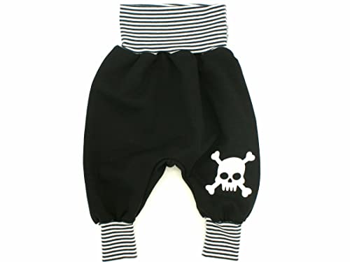 Kleine Könige Pumphose Baby Sweathose Jungen · Modell Totenkopf Skully Boy, schwarz-weiß · Ökotex 100 Zertifiziert · Größe 98/104 von Kleine Könige