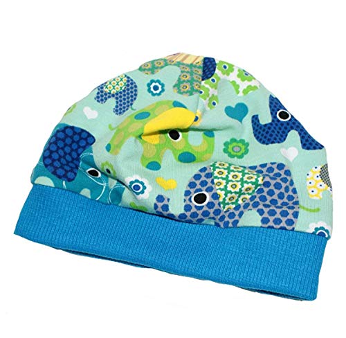 Kleine Könige Mütze Baby Jungen Beanie · Mitwachs-Funktion · Modell Elefant Elefantenparty türkis, Petrol · Ökotex 100 Zertifiziert · Größe 74/80 von Kleine Könige