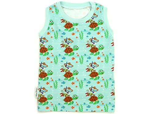 Kleine Könige Baby Kinder Shirt Tank Top ärmellos Jungen · Modell Schildkröte AFFE Diving Monkey, Aqua · Ökotex 100 Zertifiziert · Größe 98/104 von Kleine Könige