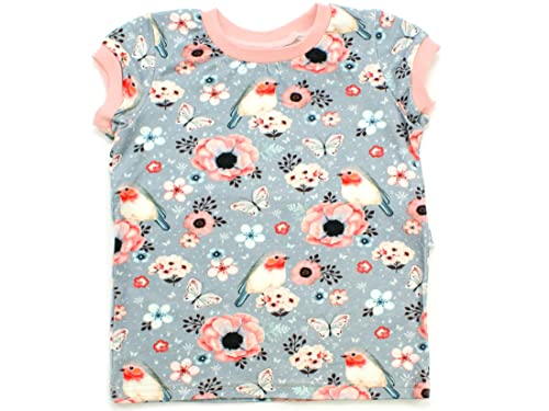 Kleine Könige Baby Kinder T Shirt Mädchen · Modell Blumen Vögel Birds grau, Altrosa · Ökotex 100 Zertifiziert · Größe 98/104 von Kleine Könige