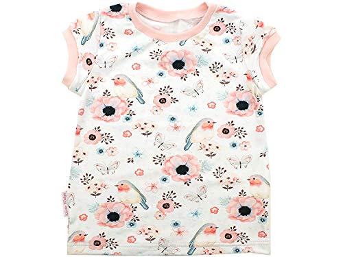 Kleine Könige Baby Kinder T Shirt Mädchen · Modell Blumen Vögel Birds weiß, Altrosa · Ökotex 100 Zertifiziert · Größe 74/80 von Kleine Könige