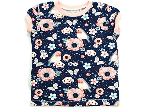 Kleine Könige Baby Kinder T Shirt Mädchen · Modell Blumen Vögel Birds Marine, Altrosa · Ökotex 100 Zertifiziert · Größe 122/128 von Kleine Könige