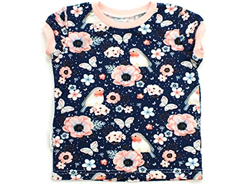 Kleine Könige Baby Kinder T Shirt Mädchen · Modell Blumen Vögel Birds Marine, Altrosa · Ökotex 100 Zertifiziert · Größe 62/68 von Kleine Könige