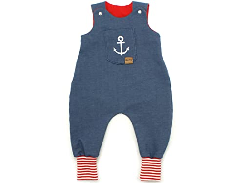 Kleine Könige Baby Strampler Jungen Baby Body · Modell Jeansoptik Jeansjersey Anker Timmy blau, rot-weiß · Ökotex 100 zertifiziert · Größe 50/56 von Kleine Könige