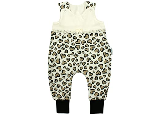 Kleine Könige Baby Strampler Mädchen Baby Body · Modell Leopard Leo Herzen beige geteilt, schwarz · Ökotex 100 zertifiziert · Größe 50/56 von Kleine Könige