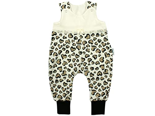 Kleine Könige Baby Strampler Mädchen Baby Body · Modell Leopard Leo Herzen beige geteilt, schwarz · Ökotex 100 zertifiziert · Größe 86/92 von Kleine Könige