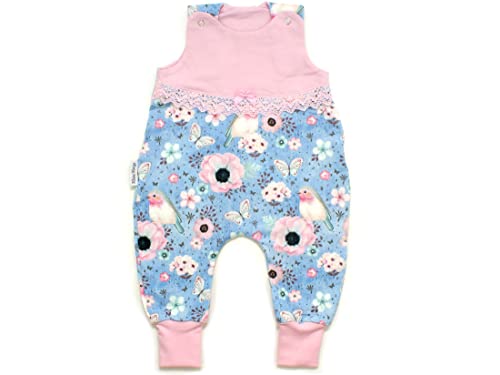 Kleine Könige Baby Strampler Mädchen Baby Body · Modell Blumen Vögel Birds hellblau denim geteilt, zartrosa · Ökotex 100 zertifiziert · Größe 62/68 von Kleine Könige