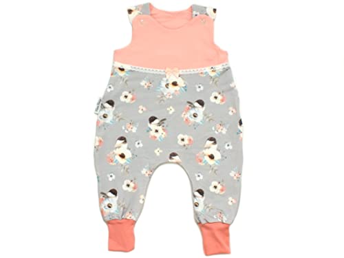 Kleine Könige Baby Strampler Mädchen Baby Body · Modell Blumen Vogel Flowerbird grau geteilt, lachs · Ökotex 100 zertifiziert · Größe 50/56 von Kleine Könige