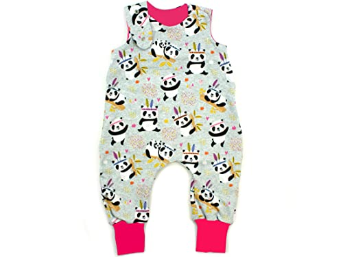 Kleine Könige Baby Strampler Mädchen Baby Body · Modell Federn Boho Panda hellgrau, pink · Ökotex 100 zertifiziert · Größe 62/68 von Kleine Könige