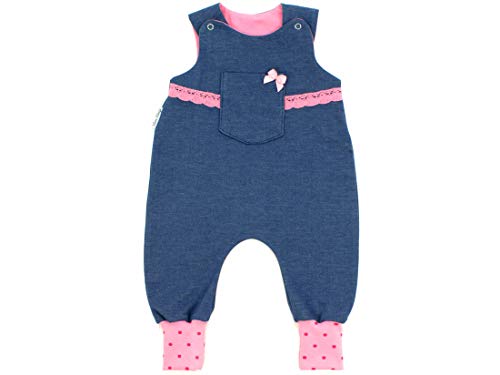 Kleine Könige Baby Strampler Mädchen Baby Body · Modell Jeansoptik mit Tasche Jona, Punkte pink rosa · Ökotex 100 zertifiziert · Größen 62/68 von Kleine Könige