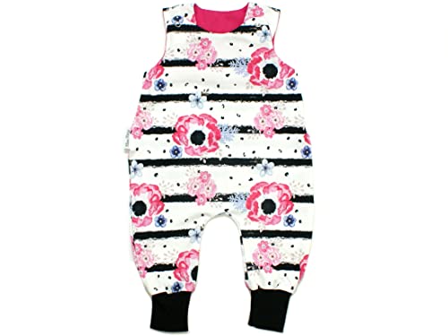 Kleine Könige Baby Strampler Mädchen Baby Body · Modell Streifen Blumen Pink Poppy, schwarz · Ökotex 100 zertifiziert · Größe 50/56 von Kleine Könige