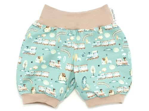 Kleine Könige Kurze Pumphose Baby Jungen Shorts · Modell Eisenbahn Little Railroad, beige · Ökotex 100 Zertifiziert · Größe 62/68 von Kleine Könige