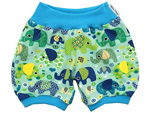 Kleine Könige Kurze Pumphose Baby Jungen Shorts · Modell Elefant Elefantenparty türkis, Petrol · Ökotex 100 Zertifiziert · Größe 74/80 von Kleine Könige