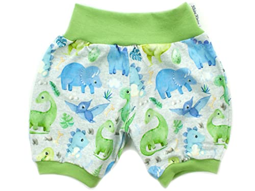 Kleine Könige Kurze Pumphose Baby Jungen Shorts · Modell Dinosaurier Little Dino grau, Lemon · Ökotex 100 Zertifiziert · Größe 122/128 von Kleine Könige