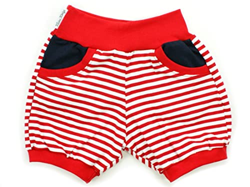 Kleine Könige Kurze Pumphose Baby Jungen Shorts mit Taschen · Modell Stripes Streifen rot-weiß, rot · Ökotex 100 Zertifiziert · Größe 110/116 von Kleine Könige
