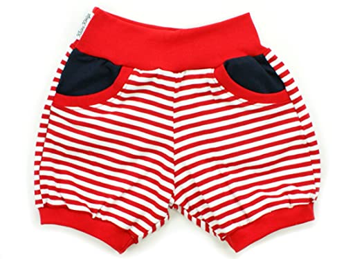 Kleine Könige Kurze Pumphose Baby Jungen Shorts mit Taschen · Modell Stripes Streifen rot-weiß, rot · Ökotex 100 Zertifiziert · Größe 86/92 von Kleine Könige