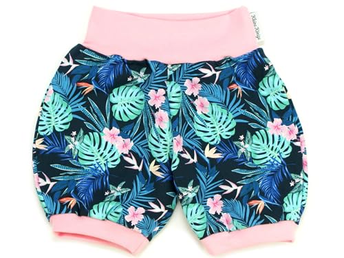 Kleine Könige Kurze Pumphose Baby Mädchen Shorts · Modell Blätter Monstera Tropic Marine, Babyrosa · Ökotex 100 Zertifiziert · Größe 98/104 von Kleine Könige