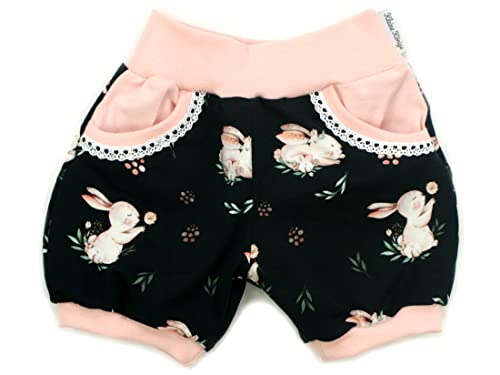 Kleine Könige Kurze Pumphose Baby Mädchen Shorts mit Taschen · Modell Hase Häschen Heidi schwarz mit Spitze, Altrosa · Ökotex 100 Zertifiziert · Größe 122/128 von Kleine Könige