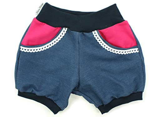 Kleine Könige Kurze Pumphose Baby Mädchen Shorts mit Taschen · Modell Jeansjersey blau pink mit Spitze, Marine · Ökotex 100 Zertifiziert · Größe 74/80 von Kleine Könige