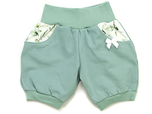 Kleine Könige Kurze Pumphose Baby Mädchen Shorts mit Taschen · Modell Uni Mint Eukalyptus, Mint · Ökotex 100 Zertifiziert · Größe 86/92 von Kleine Könige