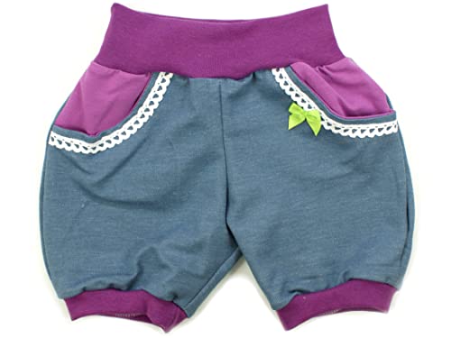 Kleine Könige Kurze Pumphose Baby Mädchen Shorts mit Taschen · Modell Jeansjersey blau lila mit Spitze, Magenta · Ökotex 100 Zertifiziert · Größe 74/80 von Kleine Könige