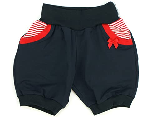 Kleine Könige Kurze Pumphose Baby Mädchen Shorts mit Taschen · Modell Uni Marine Streifen rot, Marine · Ökotex 100 Zertifiziert · Größe 62/68 von Kleine Könige