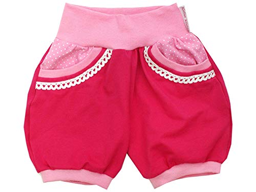 Kleine Könige Kurze Pumphose Baby Mädchen Shorts mit Taschen · Modell Uni Pink Punkte rosa mit Spitze, rosa · Ökotex 100 Zertifiziert · Größe 110/116 von Kleine Könige