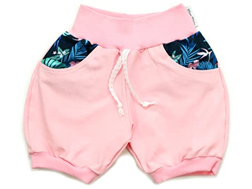 Kleine Könige Kurze Pumphose Baby Mädchen Shorts mit Taschen · Modell Uni rosa Tropic mit Spitzenkordel, rosa · Ökotex 100 Zertifiziert · Größe 98/104 von Kleine Könige