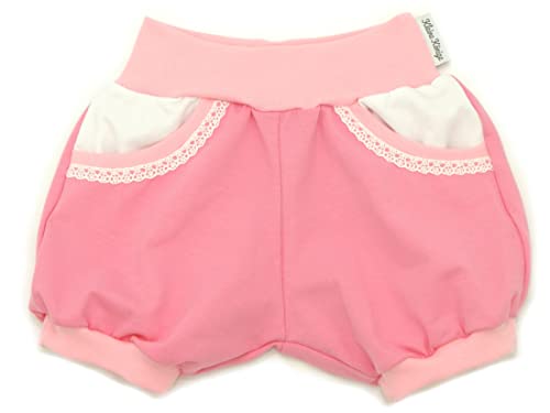 Kleine Könige Kurze Pumphose Baby Mädchen Shorts mit Taschen · Modell Uni rosa mit Spitze, rosa · Ökotex 100 Zertifiziert · Größe 98/104 von Kleine Könige