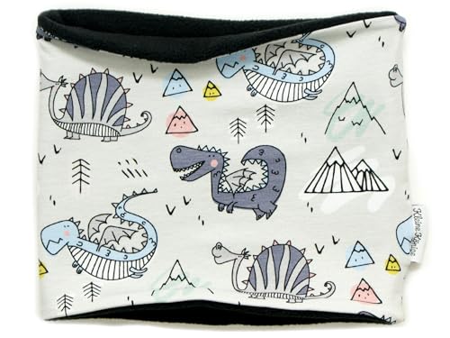 Kleine Könige Loop Schal Kinder Jungen bis 10 Jahre · Modell Dinosaurier Drache Arthur grau · Innen Fleece schwarz · Made in Germany von Kleine Könige