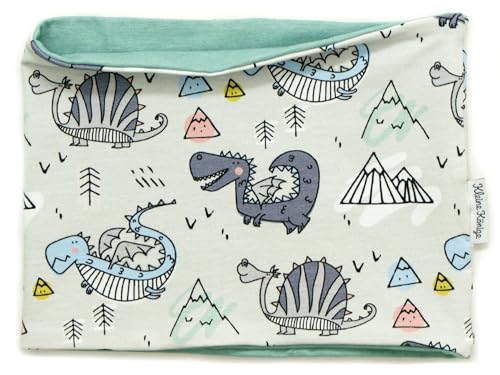 Kleine Könige Loop Schal Kinder Jungen bis 10 Jahre · Modell Dinosaurier Drache Arthur hellgrau, mint · Ökotex 100 zertifiziert · Made in Germany von Kleine Könige