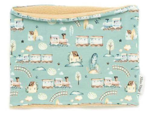 Kleine Könige Loop Schal Kinder Jungen bis 10 Jahre · Modell Eisenbahn Little Railroad blau · Innen Fleece beige · Made in Germany von Kleine Könige