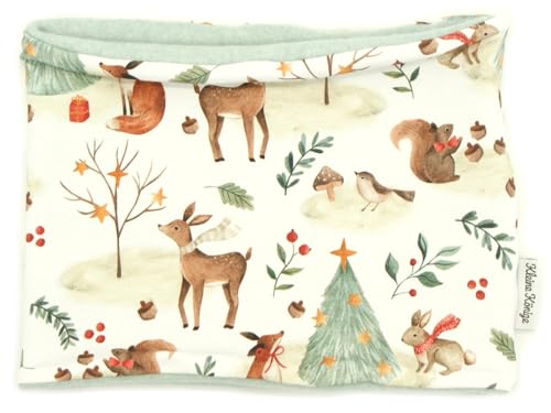 Kleine Könige Loop Schal Kinder Jungen bis 10 Jahre · Modell Hase Fuchs Reh Weihnachtswald beige · Innen Fleece Bio aqua · Made in Germany von Kleine Könige