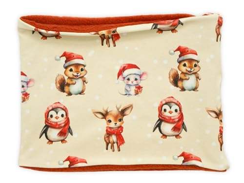 Kleine Könige Loop Schal Kinder Jungen bis 10 Jahre · Modell Pinguin Reh Weihnachtstiere beige · Fleece rost · Made in Germany von Kleine Könige