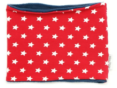 Kleine Könige Loop Schal Kinder Jungen bis 10 Jahre · Modell Unisex Sterne Superstar rot weiß · Innen Fleece marineblau · Made in Germany von Kleine Könige