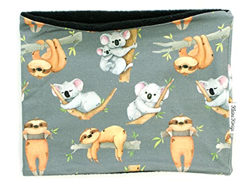 Kleine Könige Loop Schal Kinder Jungen bis 10 Jahre · Modell Koala Faultier grau · Innen Fleece schwarz · Made in Germany von Kleine Könige