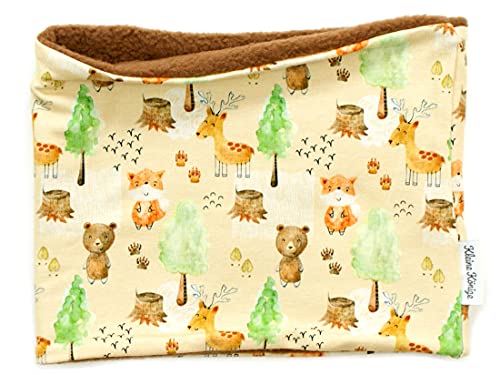Kleine Könige Loop Schal Kinder Jungen bis 10 Jahre · Modell Waldtiere Herbstwald beige · Innen Fleece braun · Made in Germany von Kleine Könige