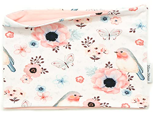 Kleine Könige Loop Schal Kinder Mädchen bis 10 Jahre · Modell Vogel Birds weiß, altrosa · Ökotex 100 zertifiziert · Made in Germany von Kleine Könige