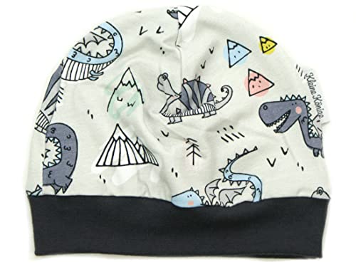 Kleine Könige Mütze Baby Jungen Beanie · Mitwachs-Funktion · Modell Dino Drache Arthur grau, anthrazit · Ökotex 100 Zertifiziert · Größe 122/128 von Kleine Könige