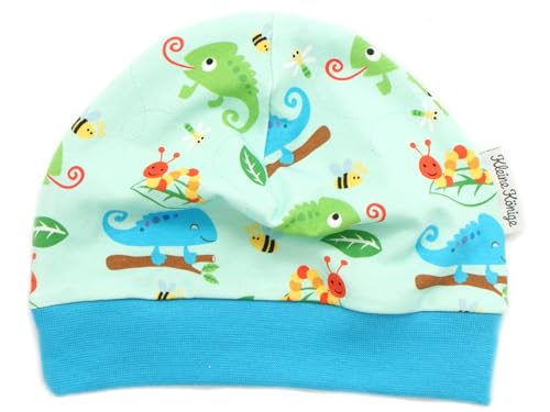 Kleine Könige Mütze Baby Jungen Beanie · Modell Eidechse Raupe Krabbeltiere Aqua, türkis · Ökotex 100 Zertifiziert · Größe 86/92 von Kleine Könige