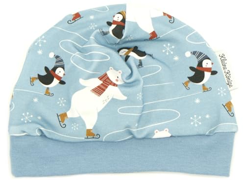 Kleine Könige Mütze Baby Jungen Beanie · Modell Eisbär Pinguin Ice Skating hellblau, Jeansblau · Ökotex 100 Zertifiziert · Größe 62/68 von Kleine Könige
