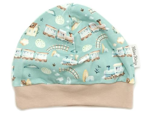 Kleine Könige Mütze Baby Jungen Beanie · Modell Eisenbahn Little Railroad, beige · Ökotex 100 Zertifiziert · Größe 122/128 von Kleine Könige