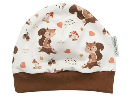 Kleine Könige Mütze Baby Jungen Beanie · Modell Pilze Eichhörnchen, Hellbraun · Ökotex 100 Zertifiziert · Größe 62/68 von Kleine Könige