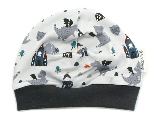 Kleine Könige Mütze Baby Jungen Beanie · Modell Ritter Drache Drachenritter grau, anthrazit · Ökotex 100 Zertifiziert · Größe 122/128 von Kleine Könige