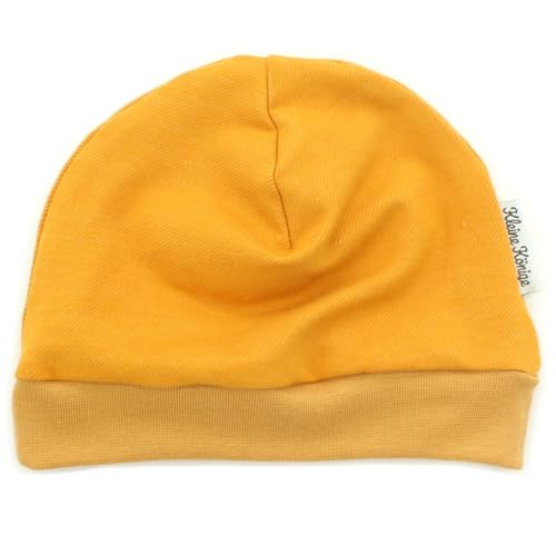 Kleine Könige Mütze Baby Jungen Beanie · Modell Uni jeansjersey senfgelb, Camel · Ökotex 100 Zertifiziert · Größe 110/116 von Kleine Könige